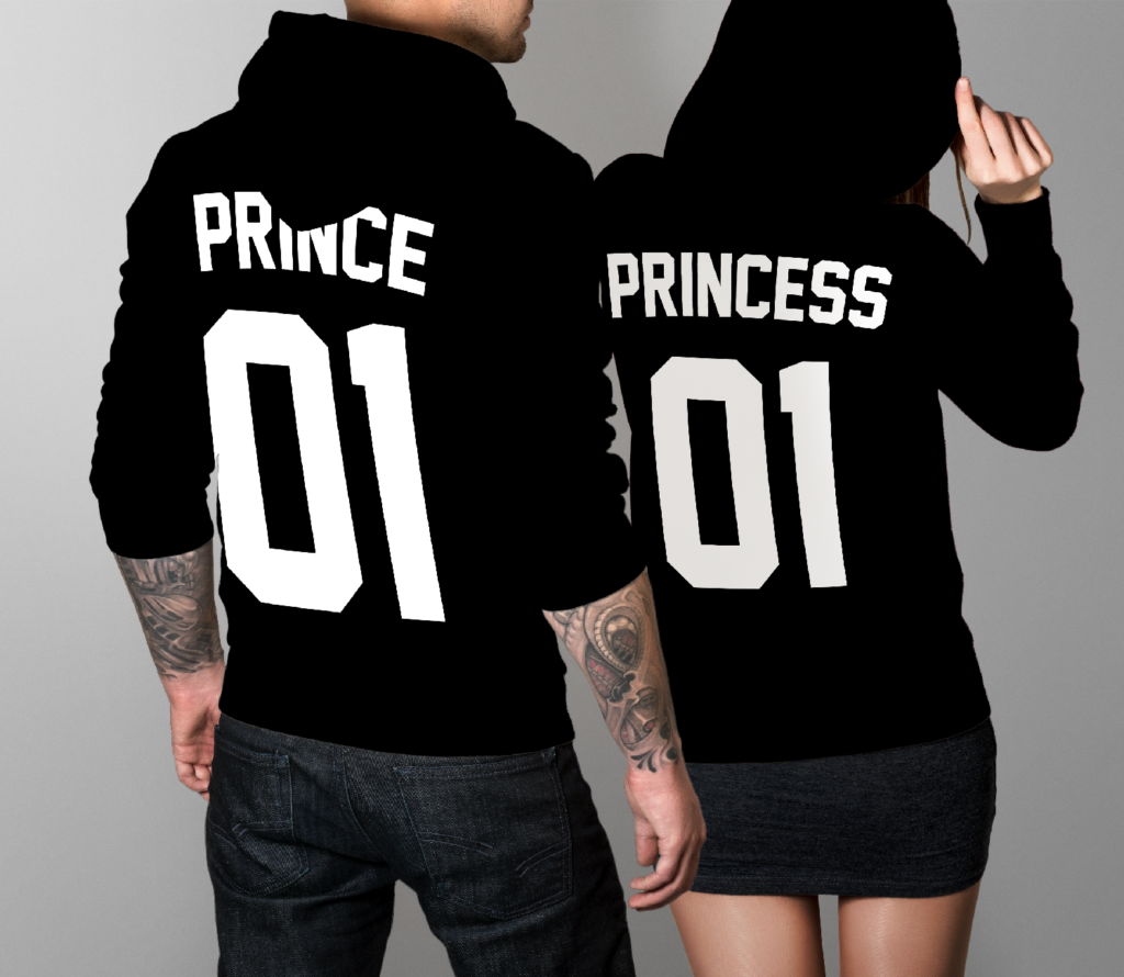Mr. & Mrs. Pullover Pärchen Set in schwarz / weiss mit Wunschnummern