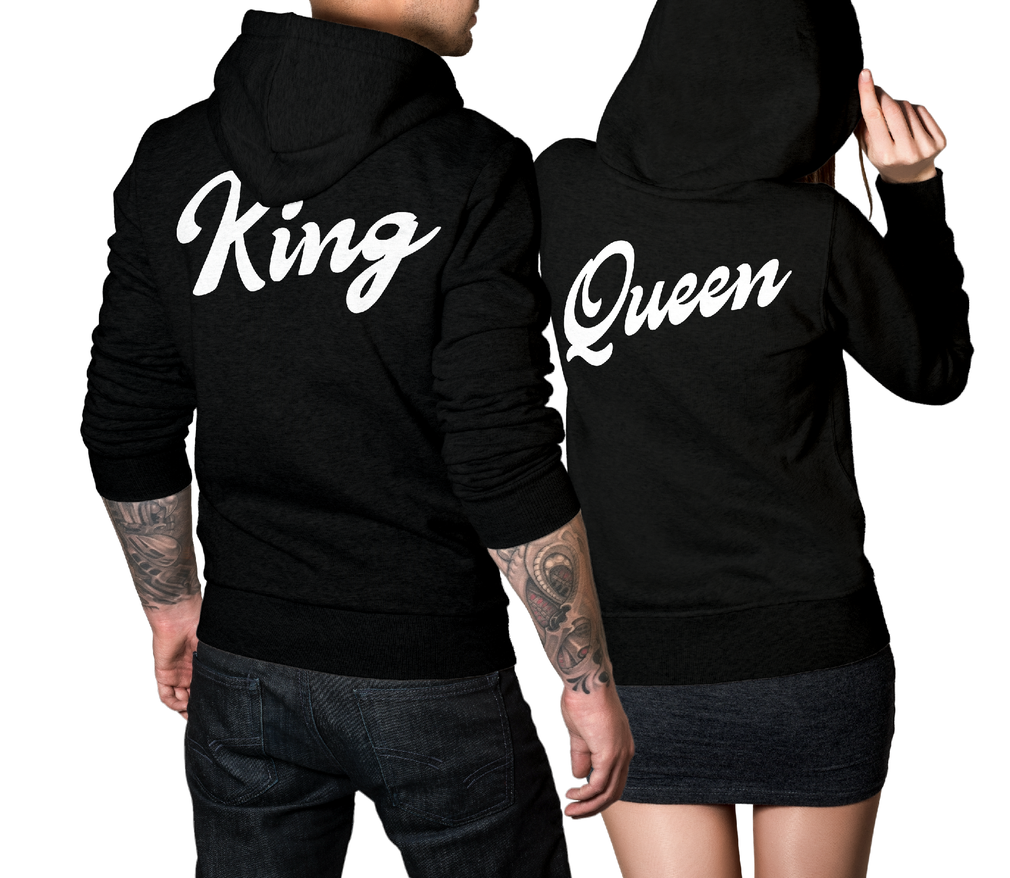 King & Queen Pullover Pärchen Set schwarz / weiss Handschrift Back