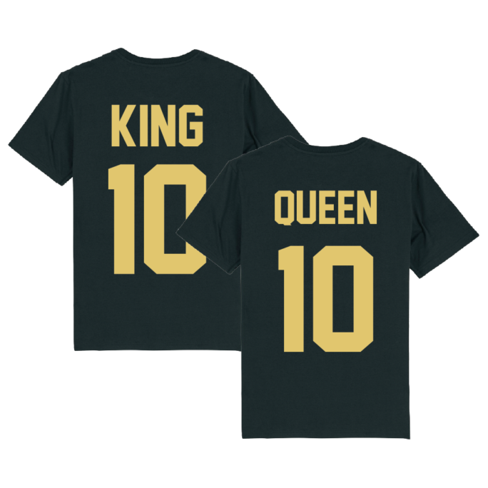 Partnerlook - T-Shirt für Paare - King Queen Wunsch Nummer Gold Edt. Couple Unisex Shirt schwarz
