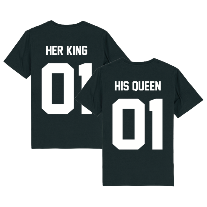 Partnerlook - T-Shirt für Paare - Her King His Queen Couple Unisex Shirt schwarz